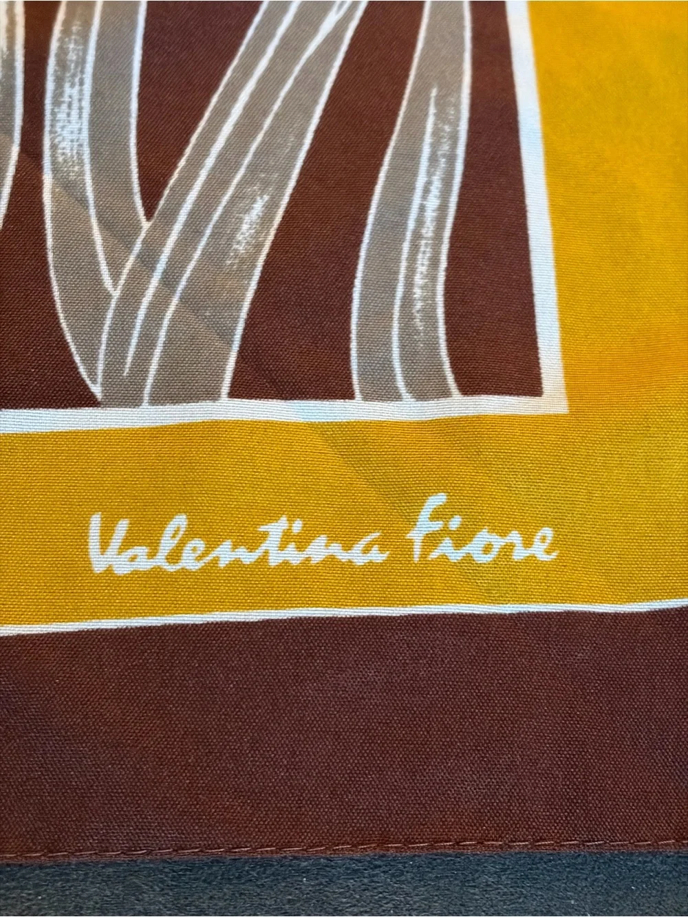 Vintage Valentina Fiore Floral Scarf Made Italy Brown Mustard 27”